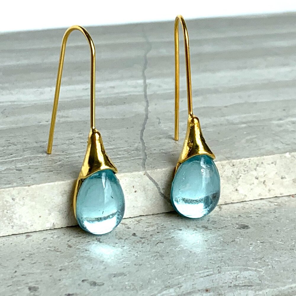 NEW~ Anthropologie Blue Stone Drop Earrings - Picture 3 of 7